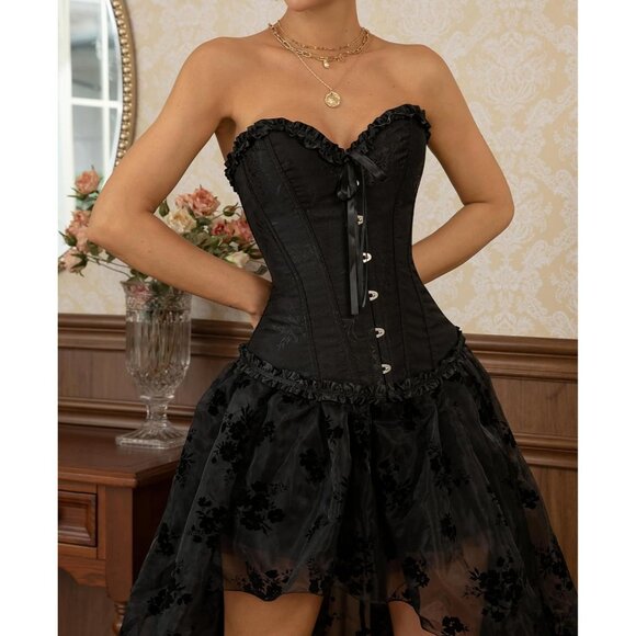 Women's Black Beauty Corset Tops Bustier Lingerie Lace Waist Push Up Bodysuit - Picture 6 of 6